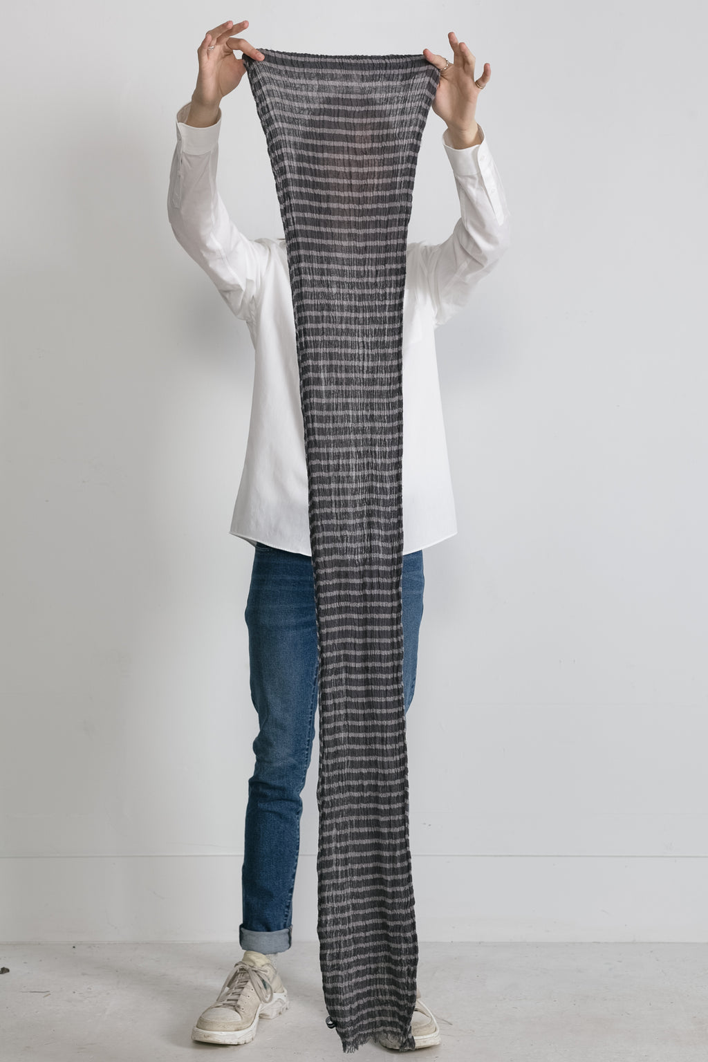 Horizontal Stripe Scarf in Grey 02