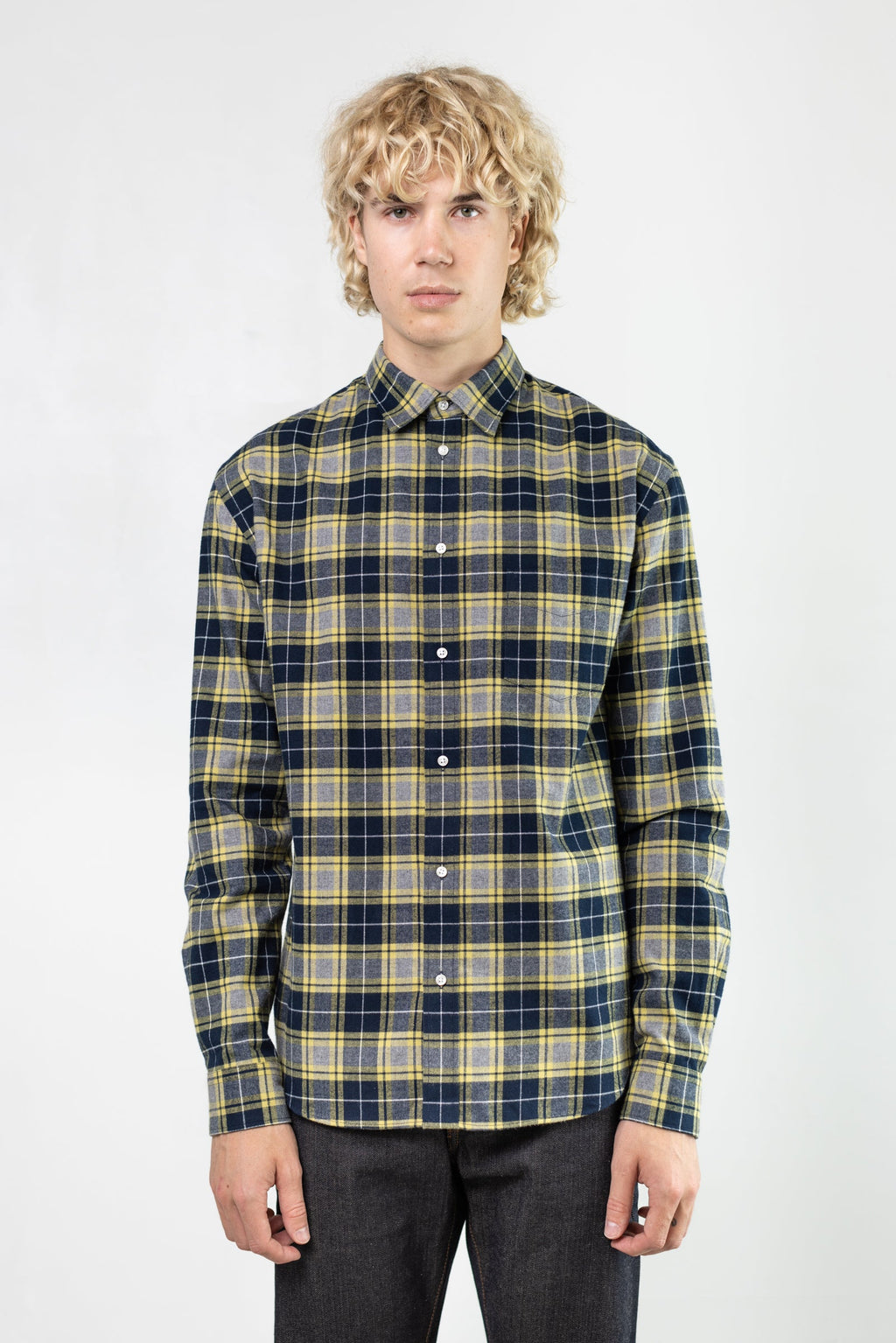 Japanese Stewart Plaid in Navy and Yellow 01