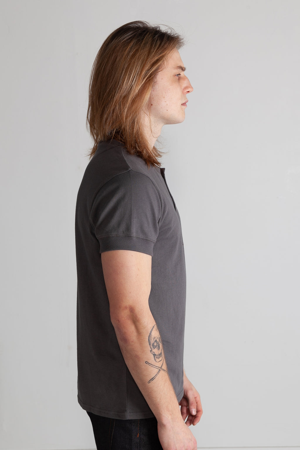 Spun Jersey Henley in Dark Grey 03